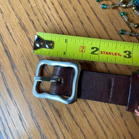 Dockers Leather Belt 34” Brown with Pastel Floral Embroidery & Silvertone Buck - Picture 4 of 5